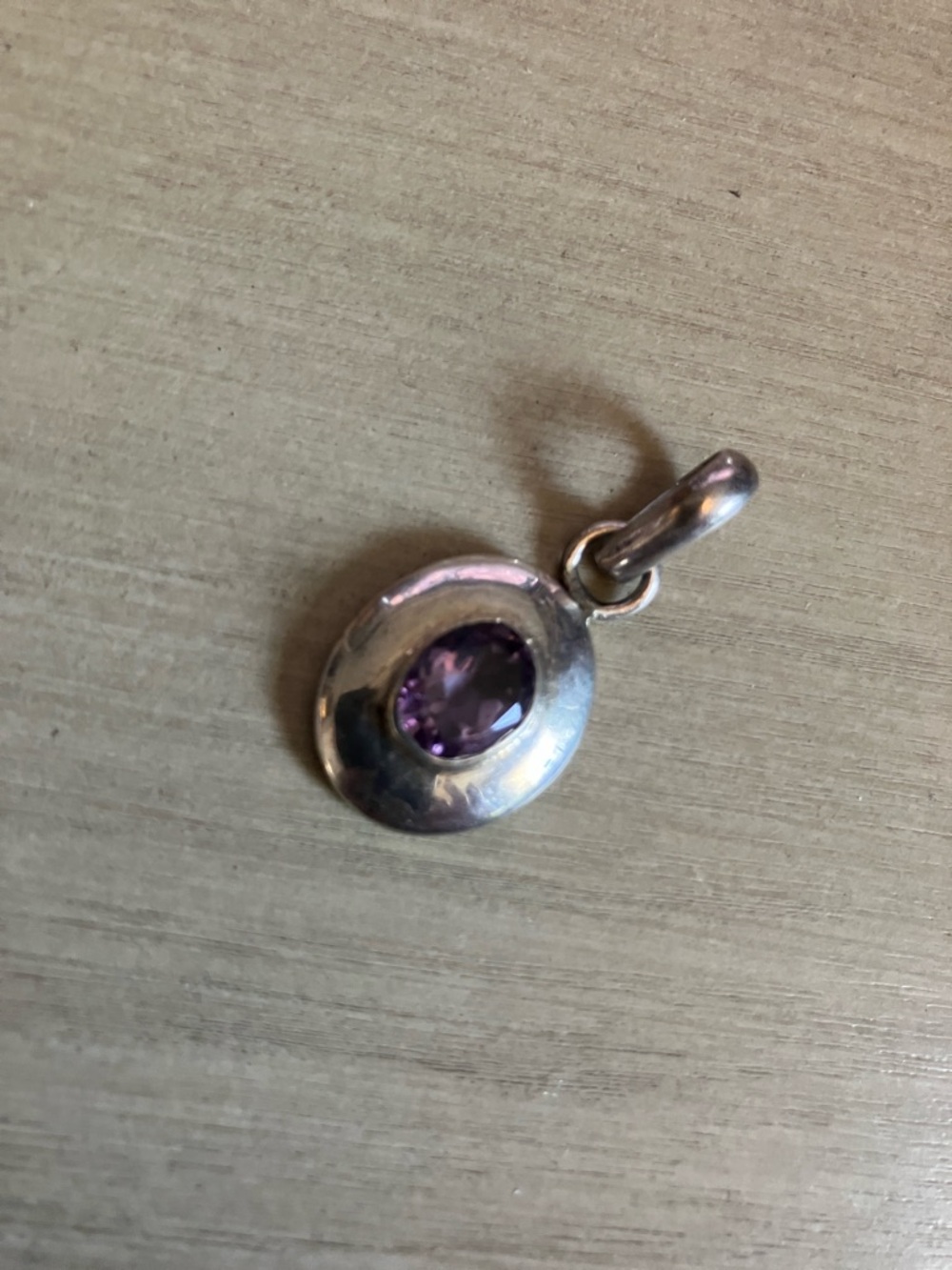 ***MELTED DOWN*** Vintage amethyst disk charm pendant sterling silver hallmarked